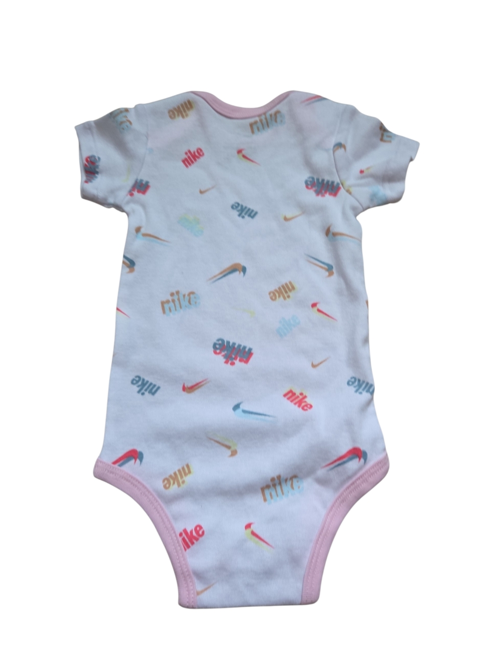 Nike Baby Girls Bodysuit 0-6 Months White Multicolor Swoosh Print Pink Trim - Picture 4 of 5